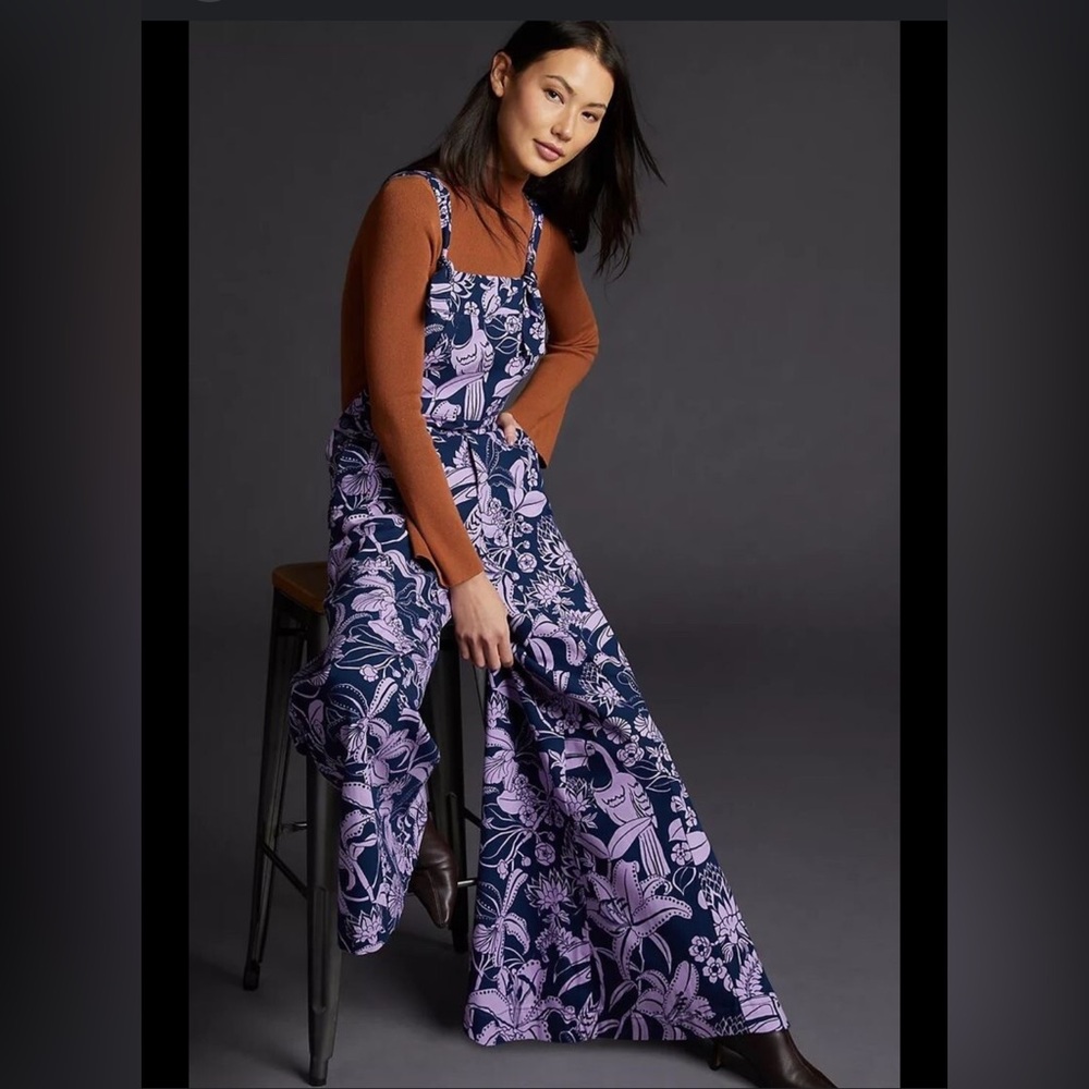 FARM Rio x Anthropologie Purple Toucans Floral Jumpsuit - Picture 11 of 13
